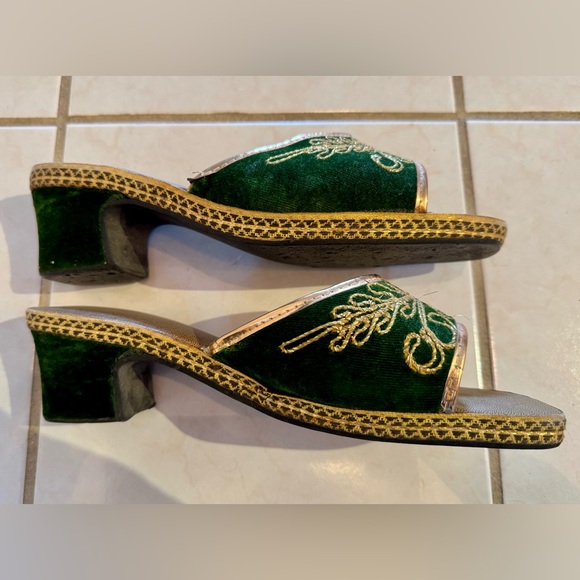 Vintage Elegant Indian Green Velvet Dress with Gold Detailing - Picture 11 of 12